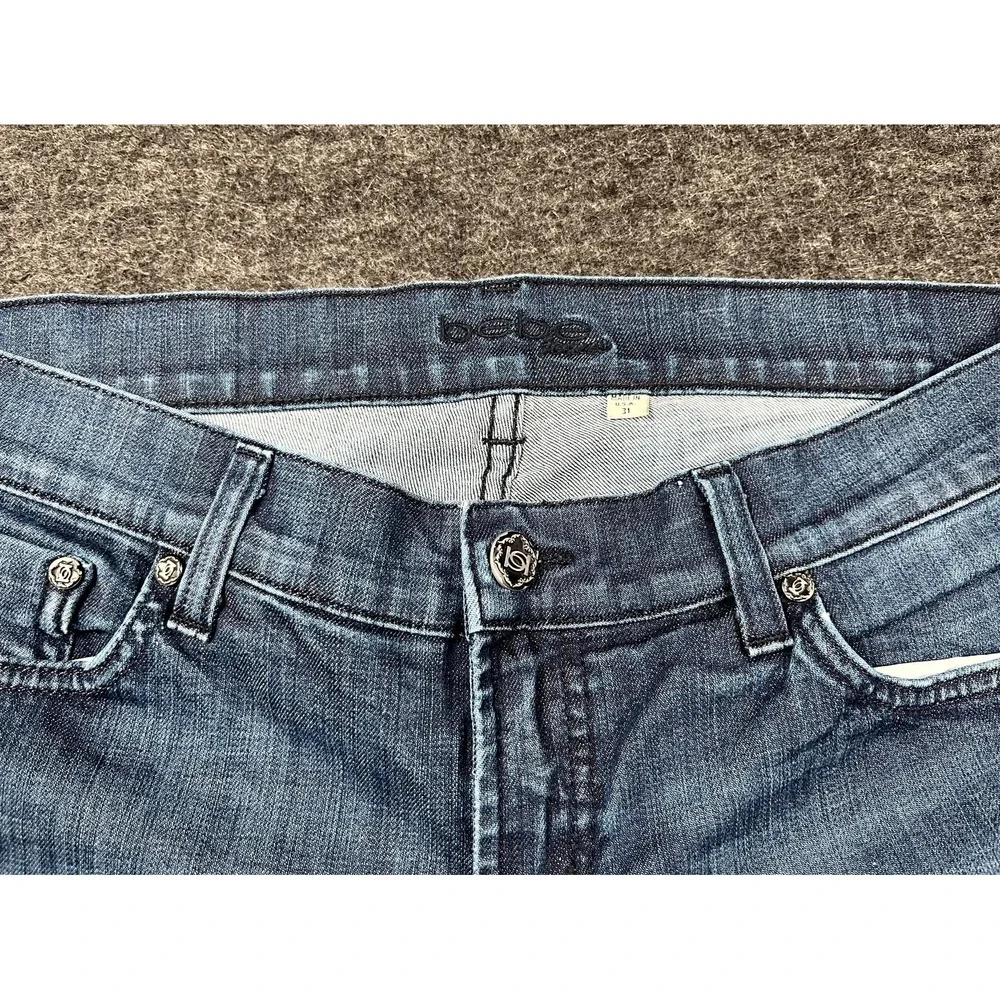 Bebe Bootcut Jeans Womens 31‎ Blue Denim Cotton Stretch Medium Wash Flat Front